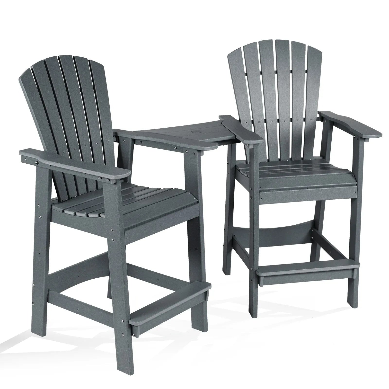 Tall Adirondack Chairs Set of 2,HDPE Patio Bar Stool with Connecting Tray - Aoodor